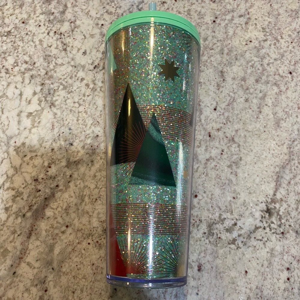 Starbucks Mint Green Glitter Holiday Tree Venti 24oz Cold Cup Tumbler with Straw